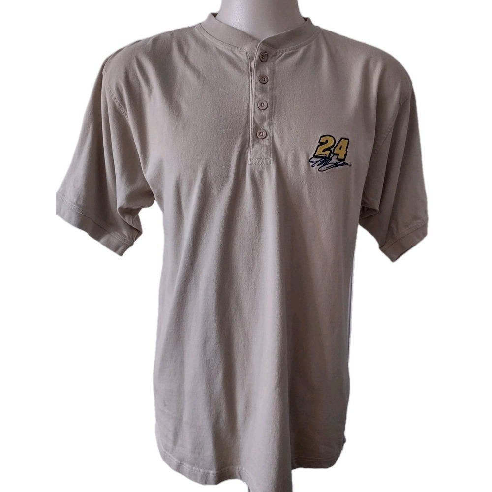 Jeff Gordon 24 Nascar Competitors View Henley‎ Shirt Men's Large Beige Signature